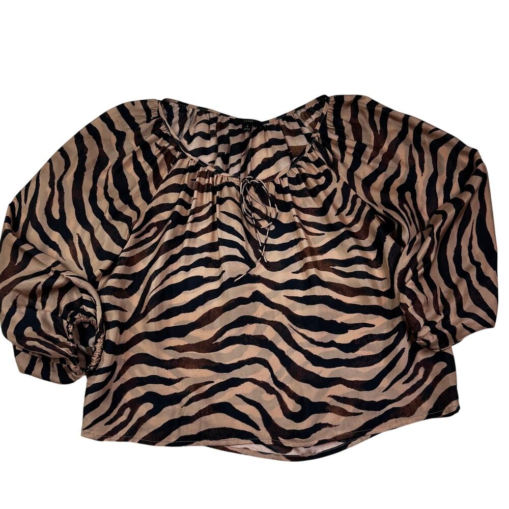 J. Crew Cupro/Viscose Blend Animal Stripe Lightweight Peasant Blouse Women's S